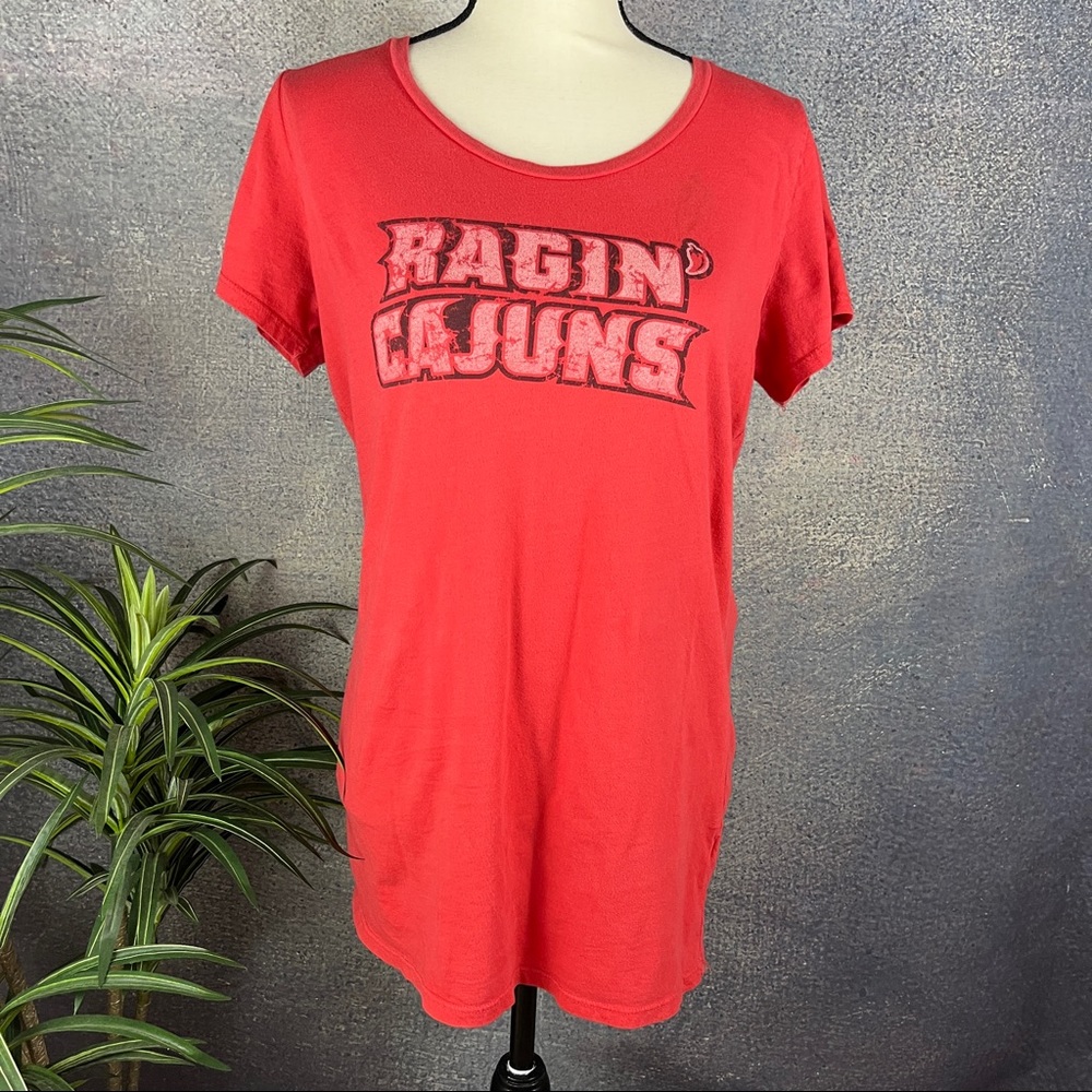 UNIVERSITY OF LOUISIANA RAJUN CAJUNS SHORT SLEEVE COTTON T SHIRT CAP SLEEVE XL